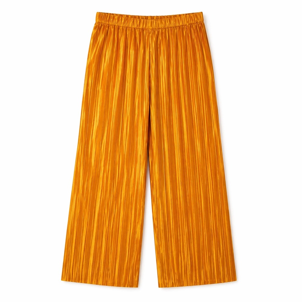 Eloquii Bright Orange Pleated Palazzo Pants Metallic Elastic Waist‎ 26/28